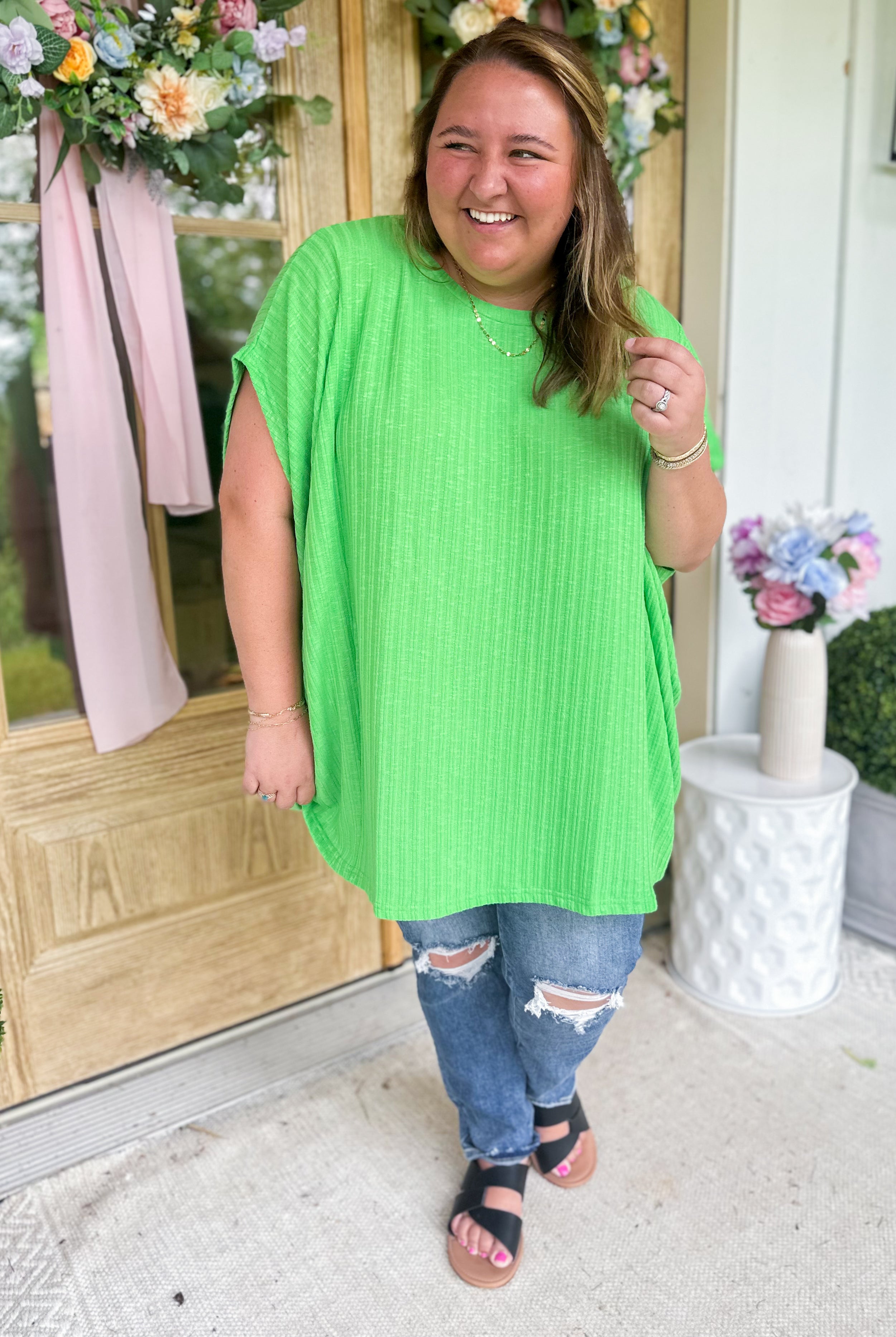 Morty Ribbed Crew Neck Oversized Pull Over Top - Be You Boutique