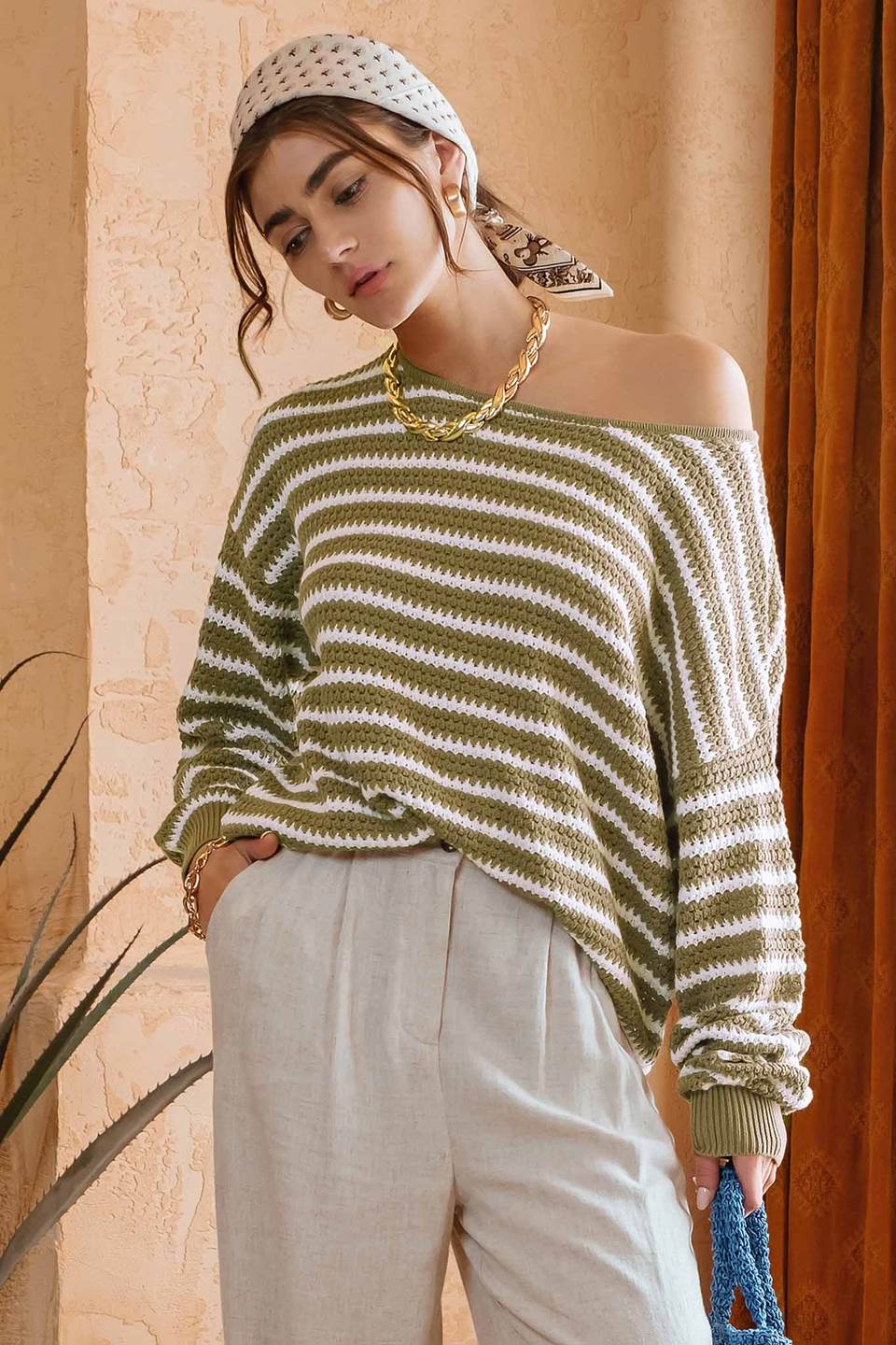 Sylvia Round Neck Long Sleeve Striped Knit Top - Be You Boutique