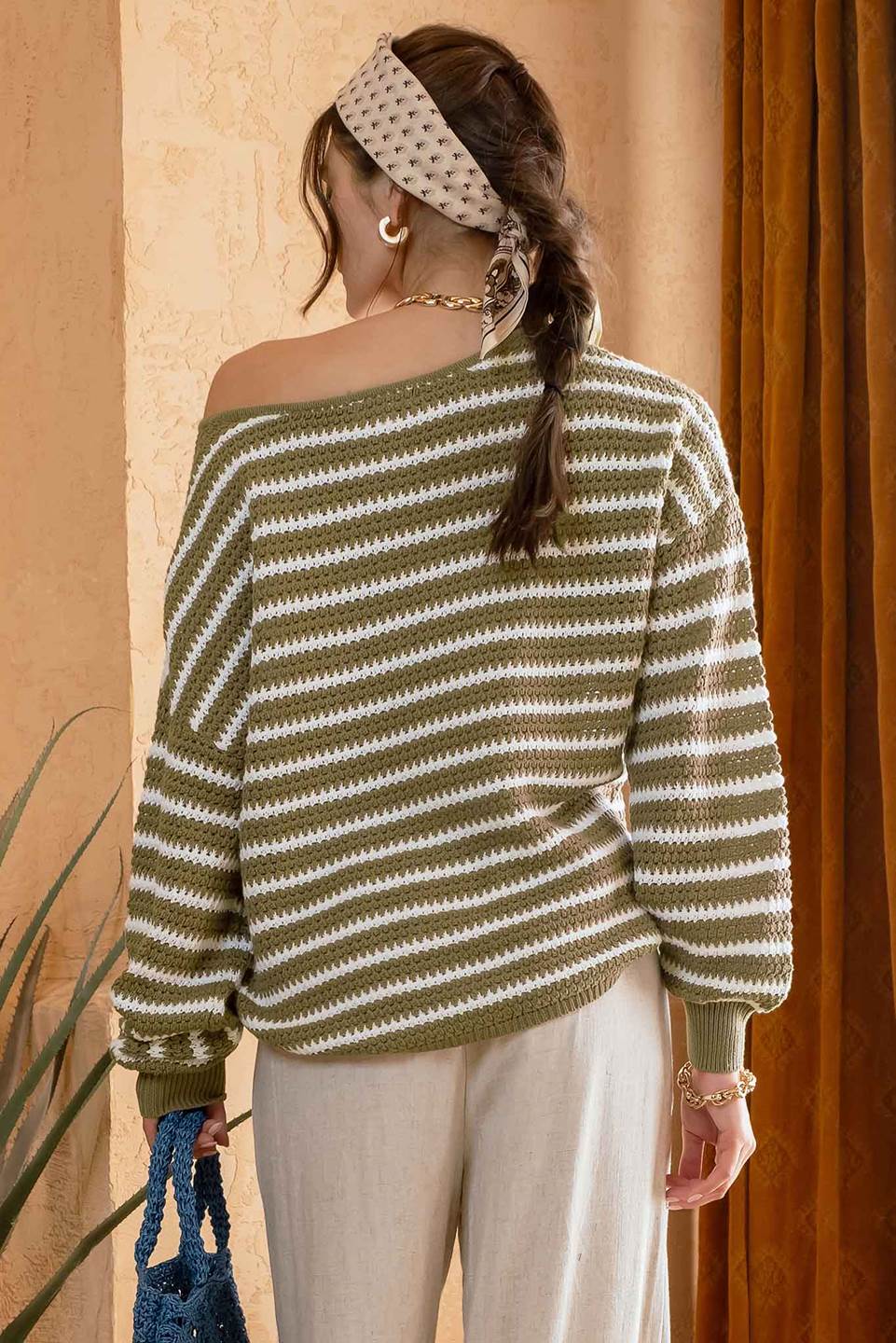 Sylvia Round Neck Long Sleeve Striped Knit Top - Be You Boutique