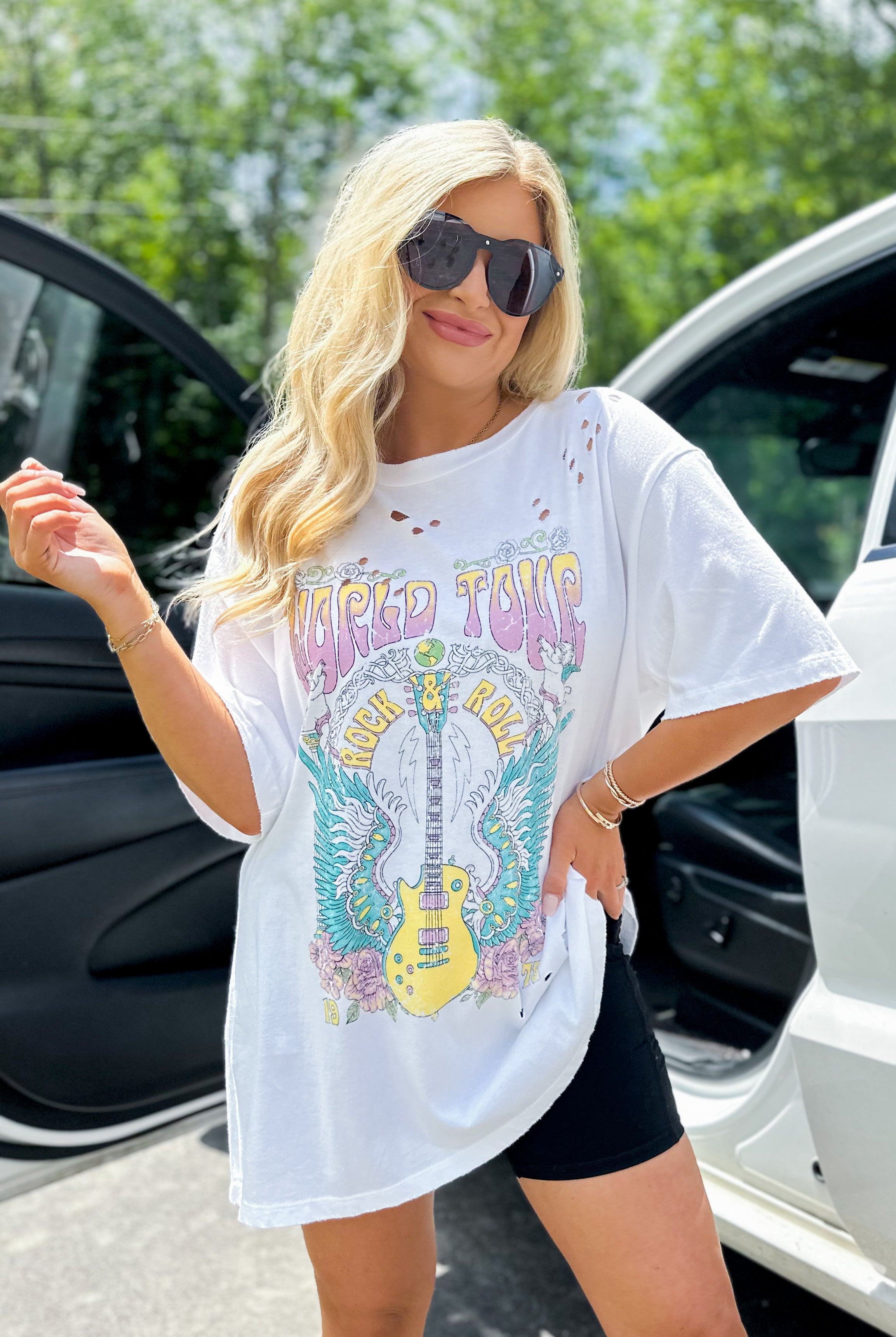 World Tour Rock & Roll Oversized Short Sleeve Graphic Tee - Be You Boutique
