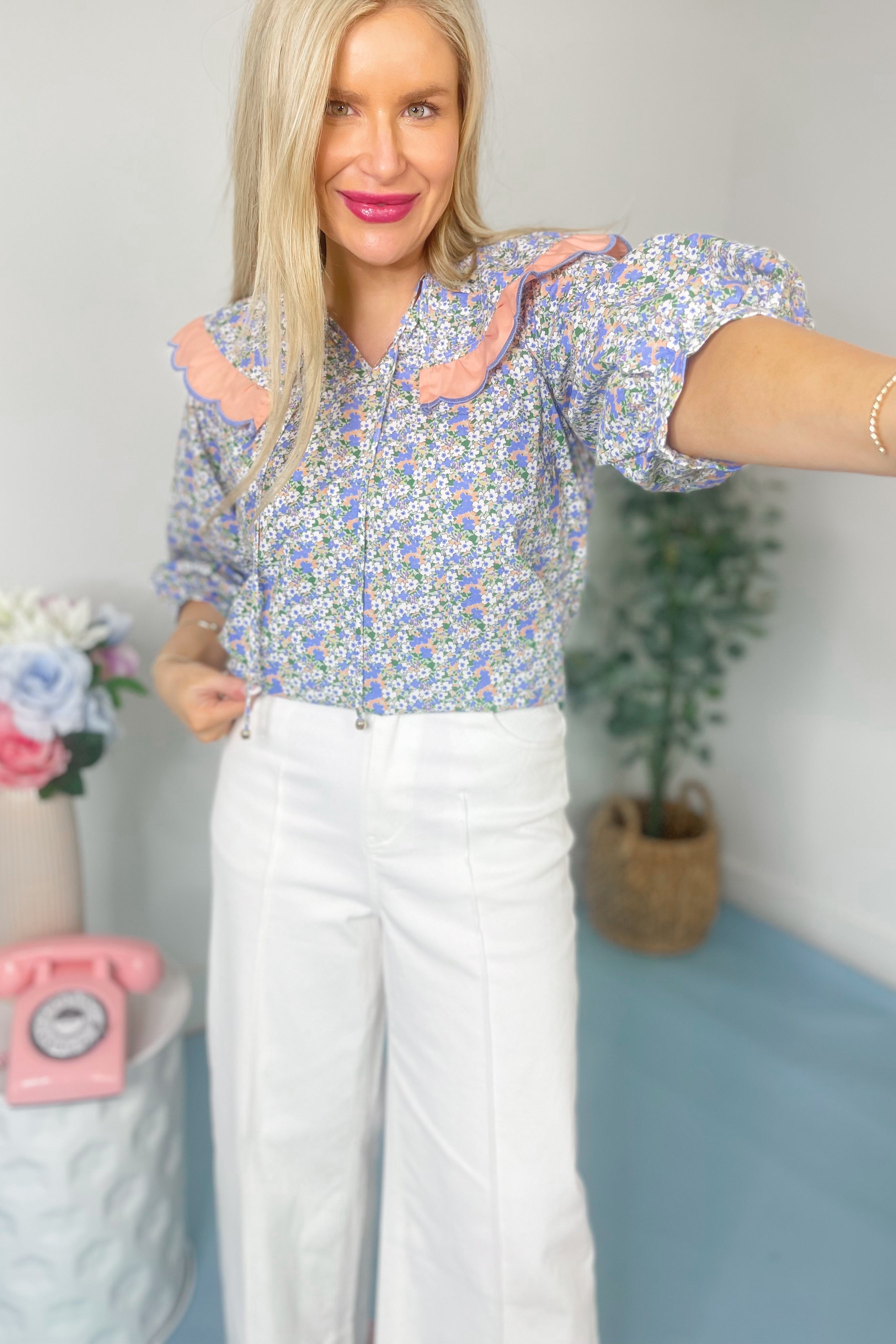 Susan Scallop Embroidered Ruffle Top - Be You Boutique