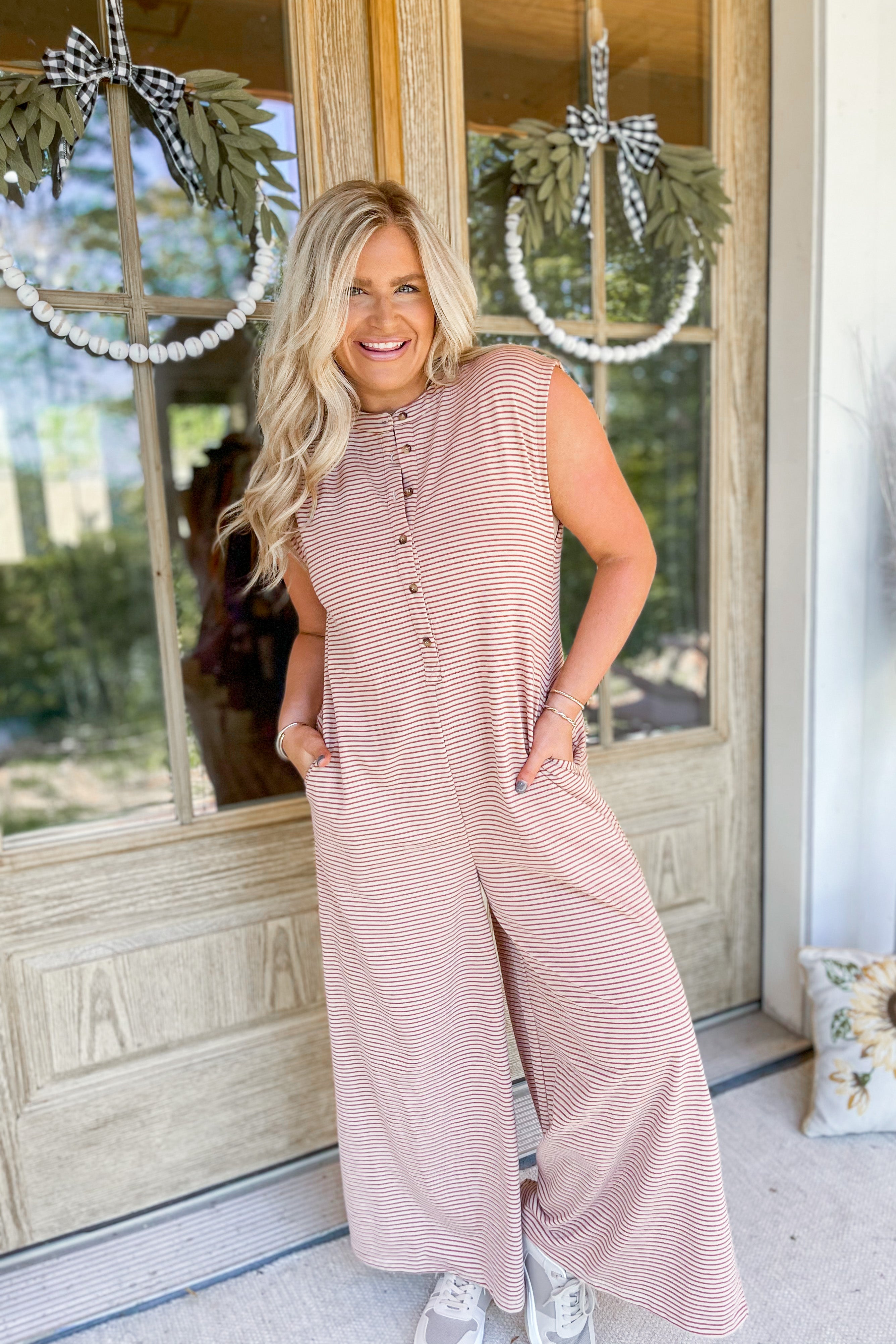 Jennifer Sleeveless Wide Leg Button Up Jumpsuit - Be You Boutique