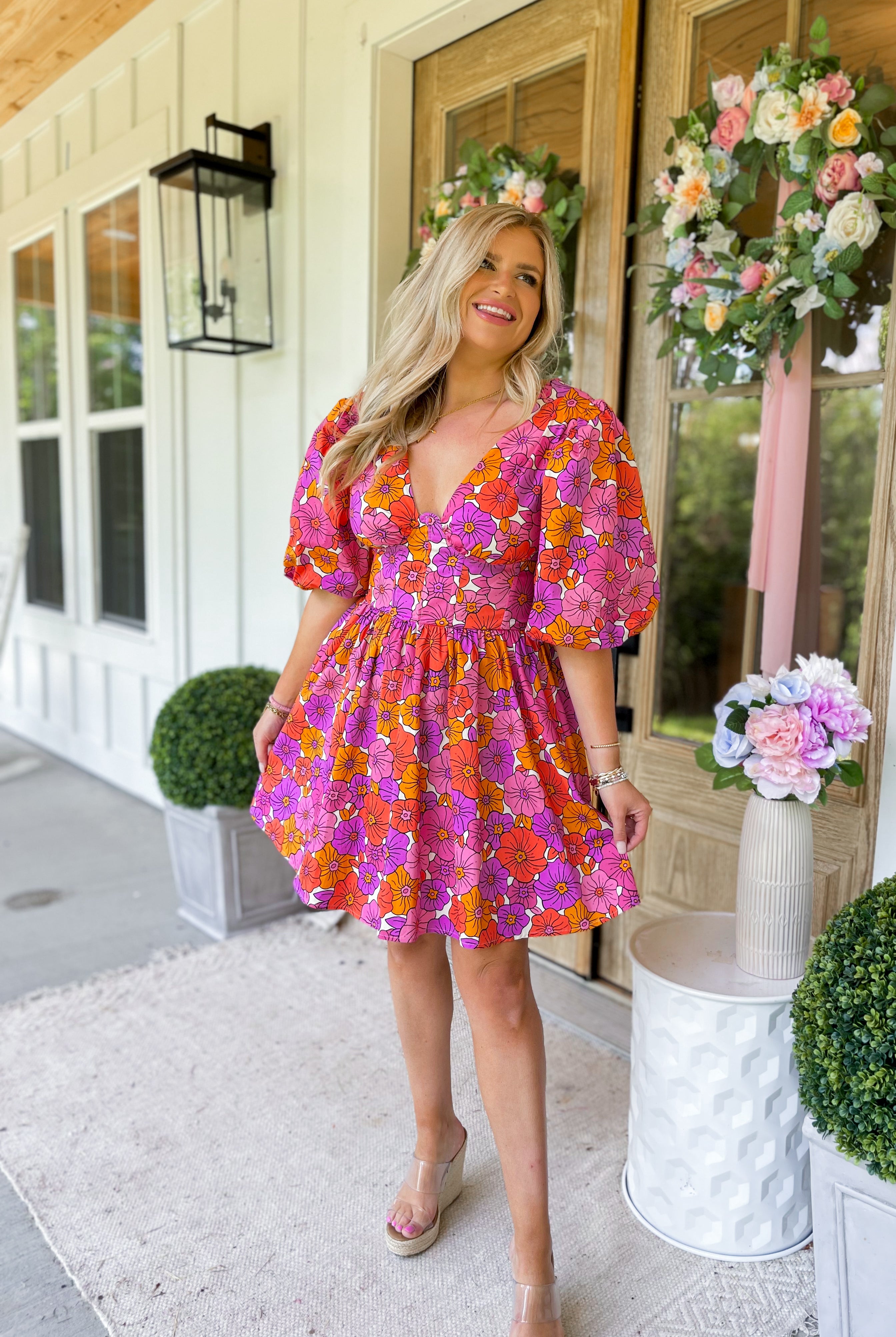 BUDDYLOVE Bonnie Puff Sleeve Dress - Tangerine - Be You Boutique