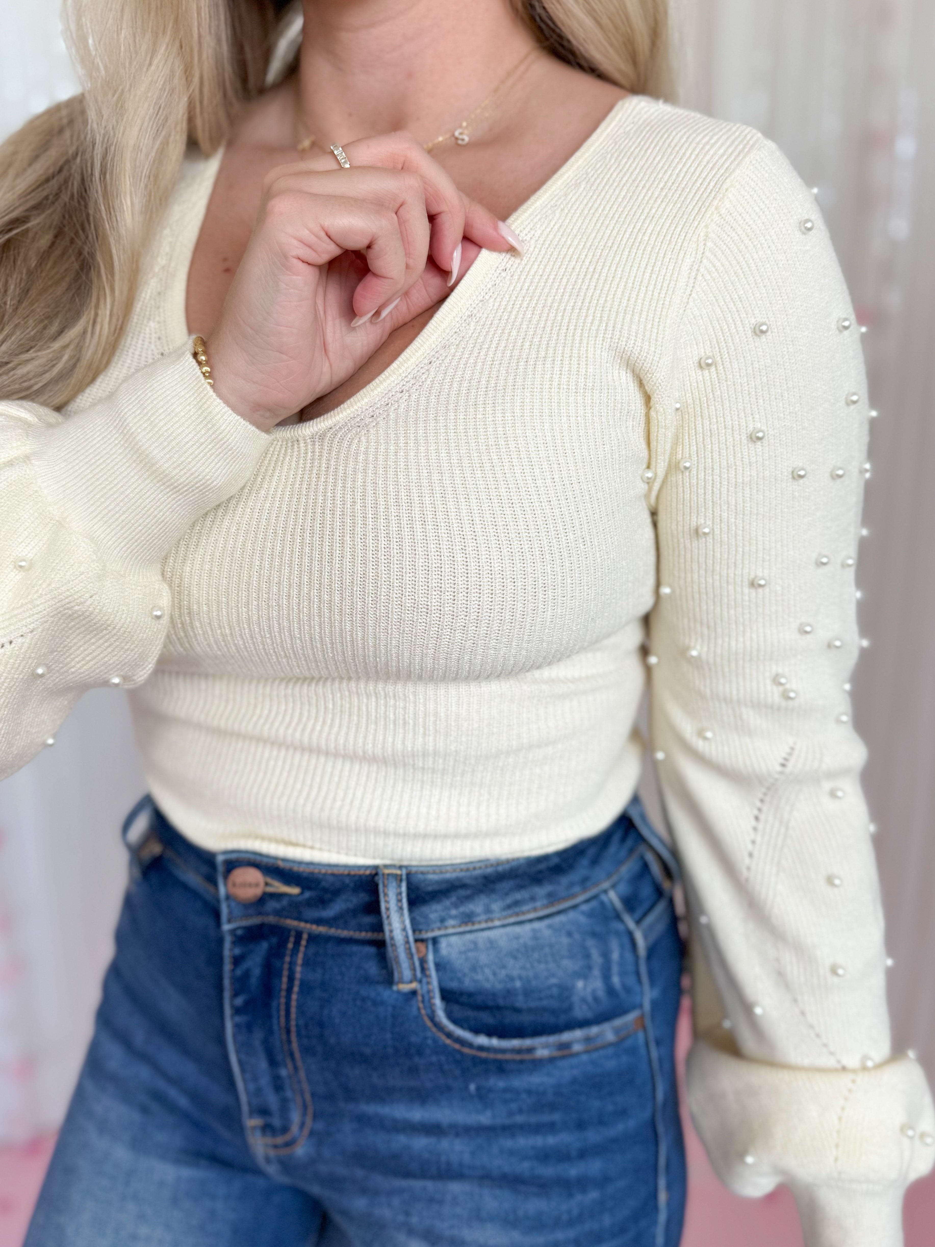 Chrissy Pearl Beaded Long Sleeve Sweater Bodysuit *FINAL SALE* - Be You Boutique