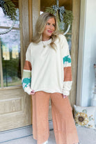 Lizzy Mixed Print Long Sleeve Terry Knit Pullover - Be You Boutique