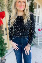 Sparkle and Pearl Embellished Long Sleeve Mesh Top - Be You Boutique