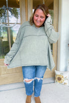 Ezra Terry Washed Knit V Neck Long Sleeve Top - Be You Boutique