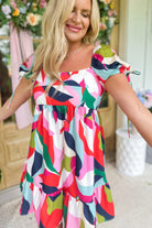 Della Short Sleeve Square Neck Colorful Dress - Be You Boutique