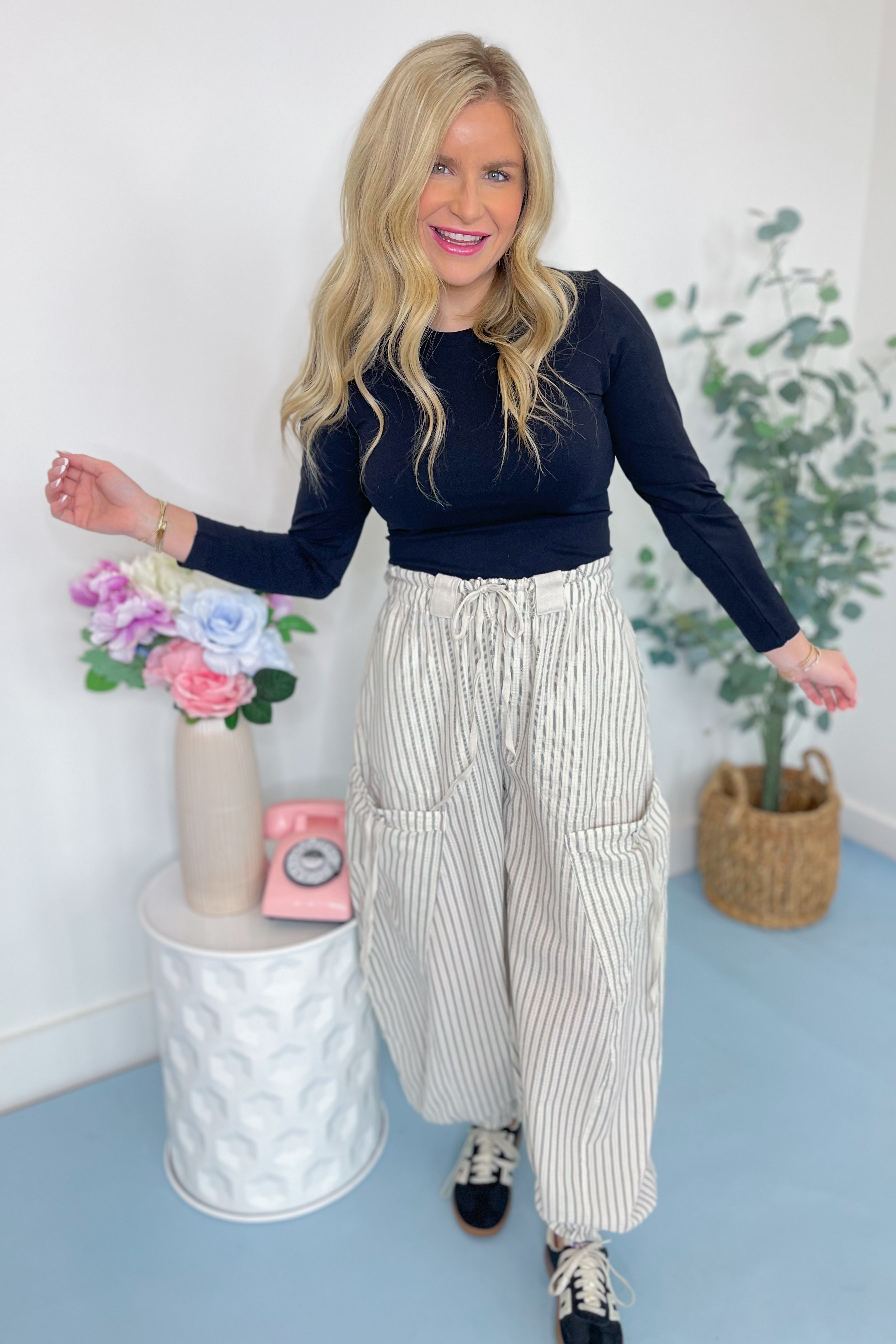 Davi Striped Drawstring Jogger Pant - Oatmeal - Be You Boutique