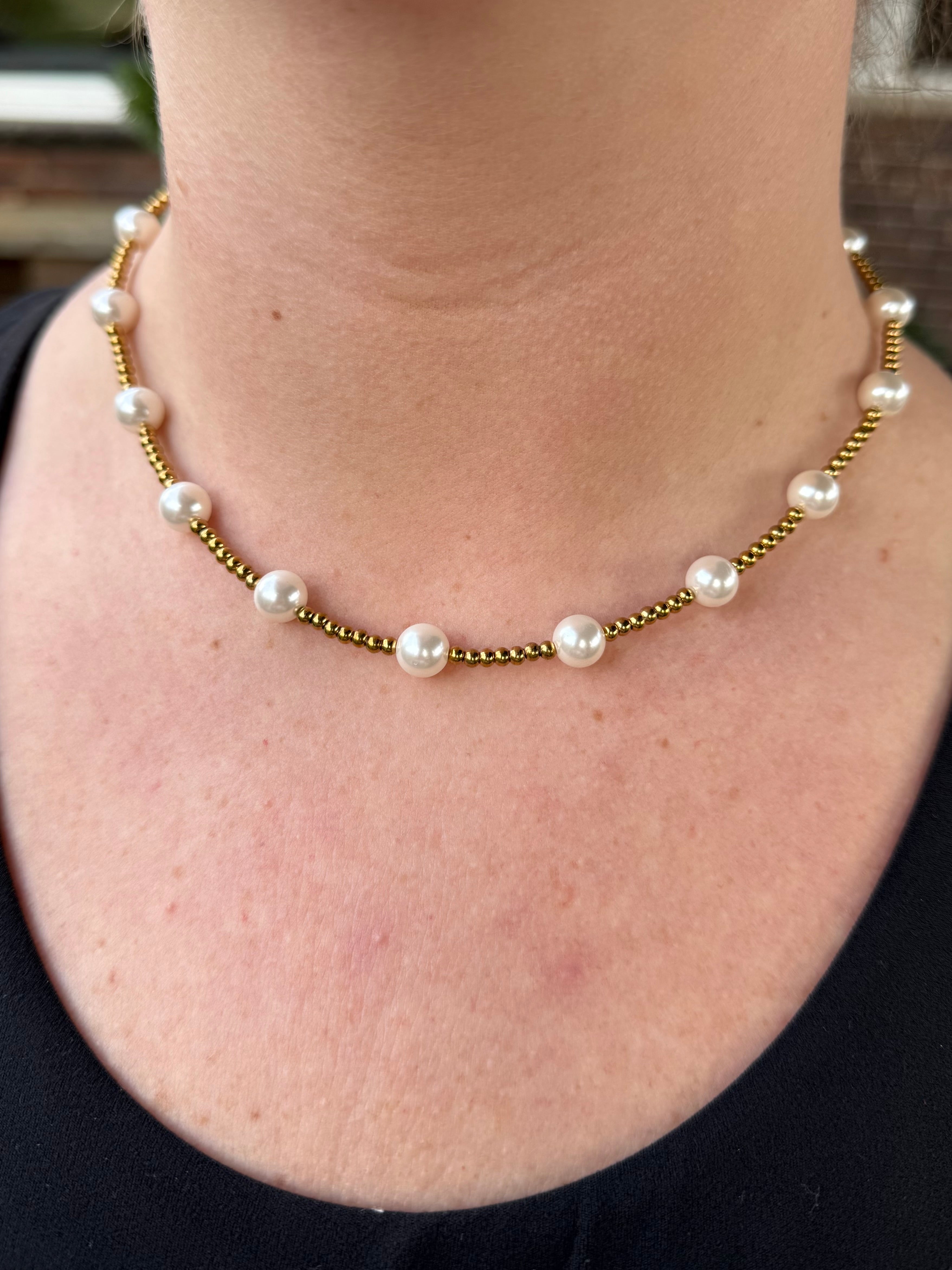 Pearl Beaded Necklace Gold - Be You Boutique