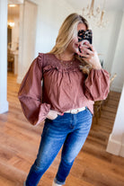 Sam Mineral Washed Round Neck Smocked Neck Blouse - Be You Boutique