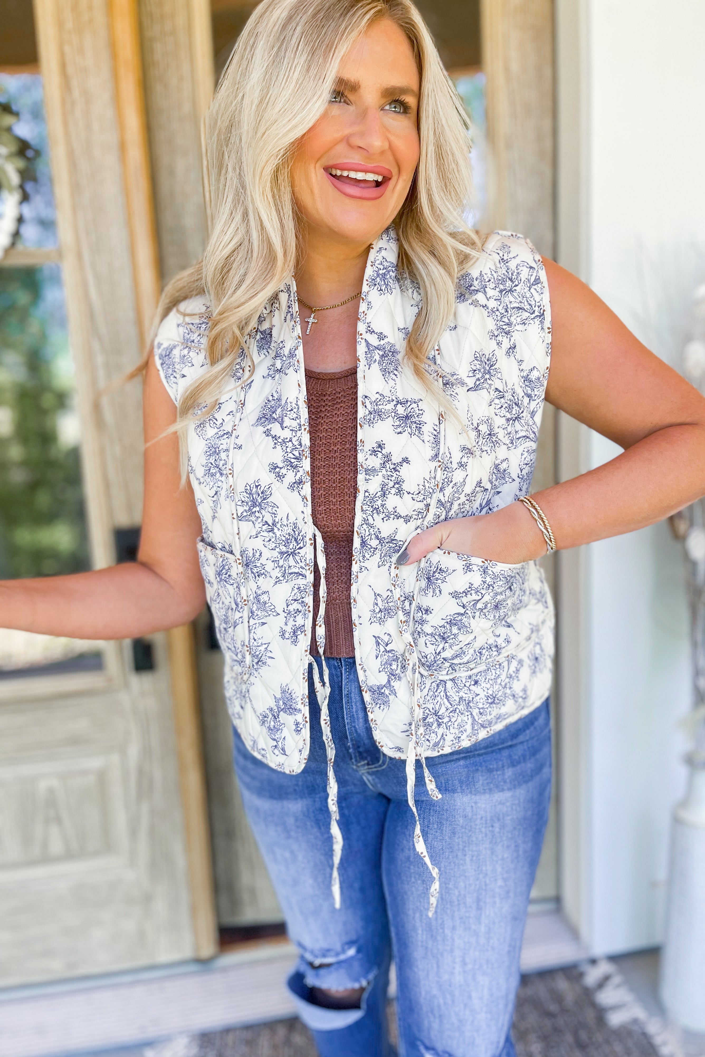 Valerie Floral Print Quilted Vest - Be You Boutique