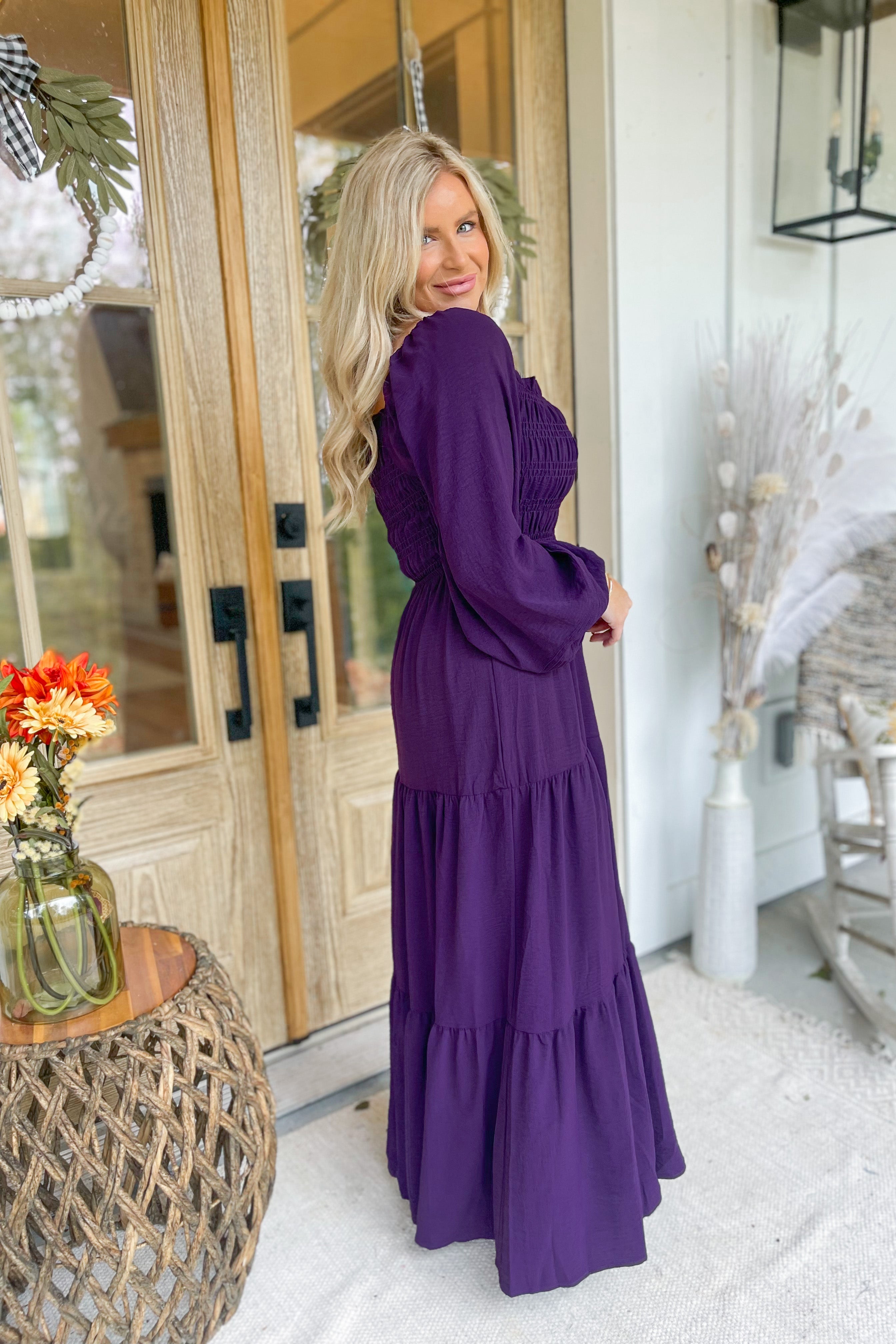 Robin Puff Long Sleeve Smocked Tiered Maxi / Midi Dress [S-2X] - Be You Boutique