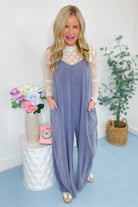 Marjorie Wide Leg Mineral Washed Cotton Span Jumpsuit - Be You Boutique