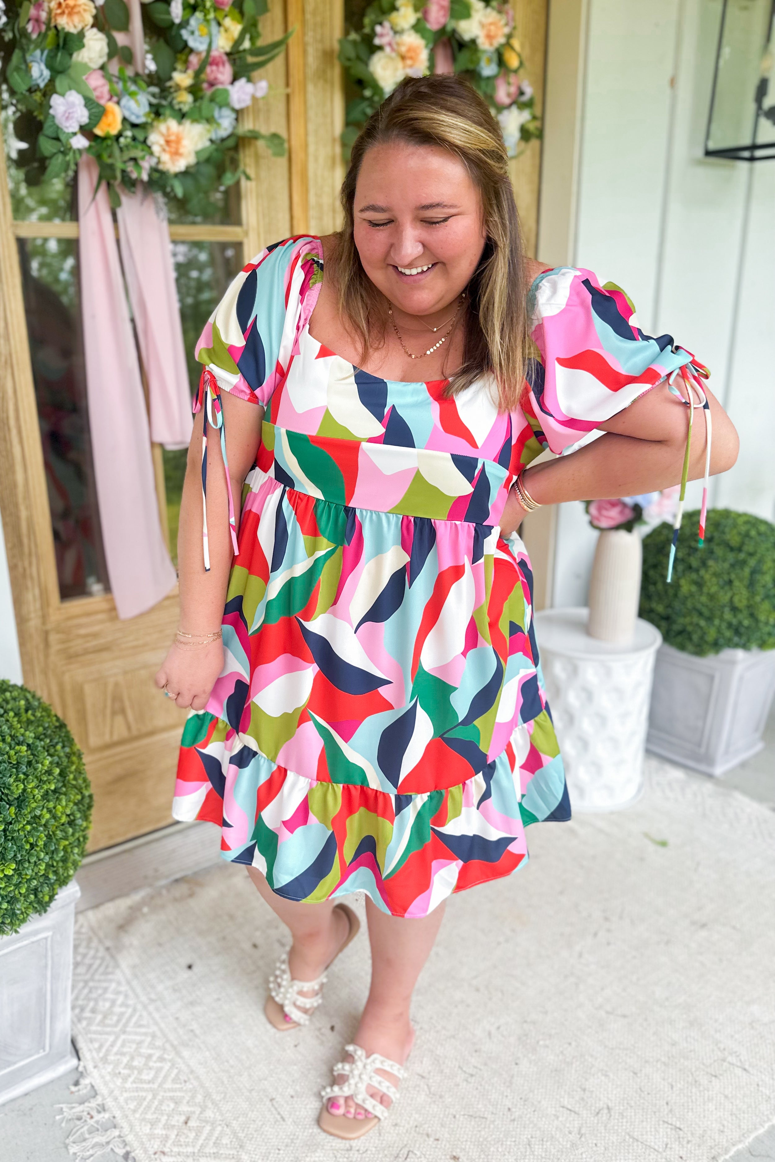 Della Short Sleeve Square Neck Colorful Dress - Be You Boutique