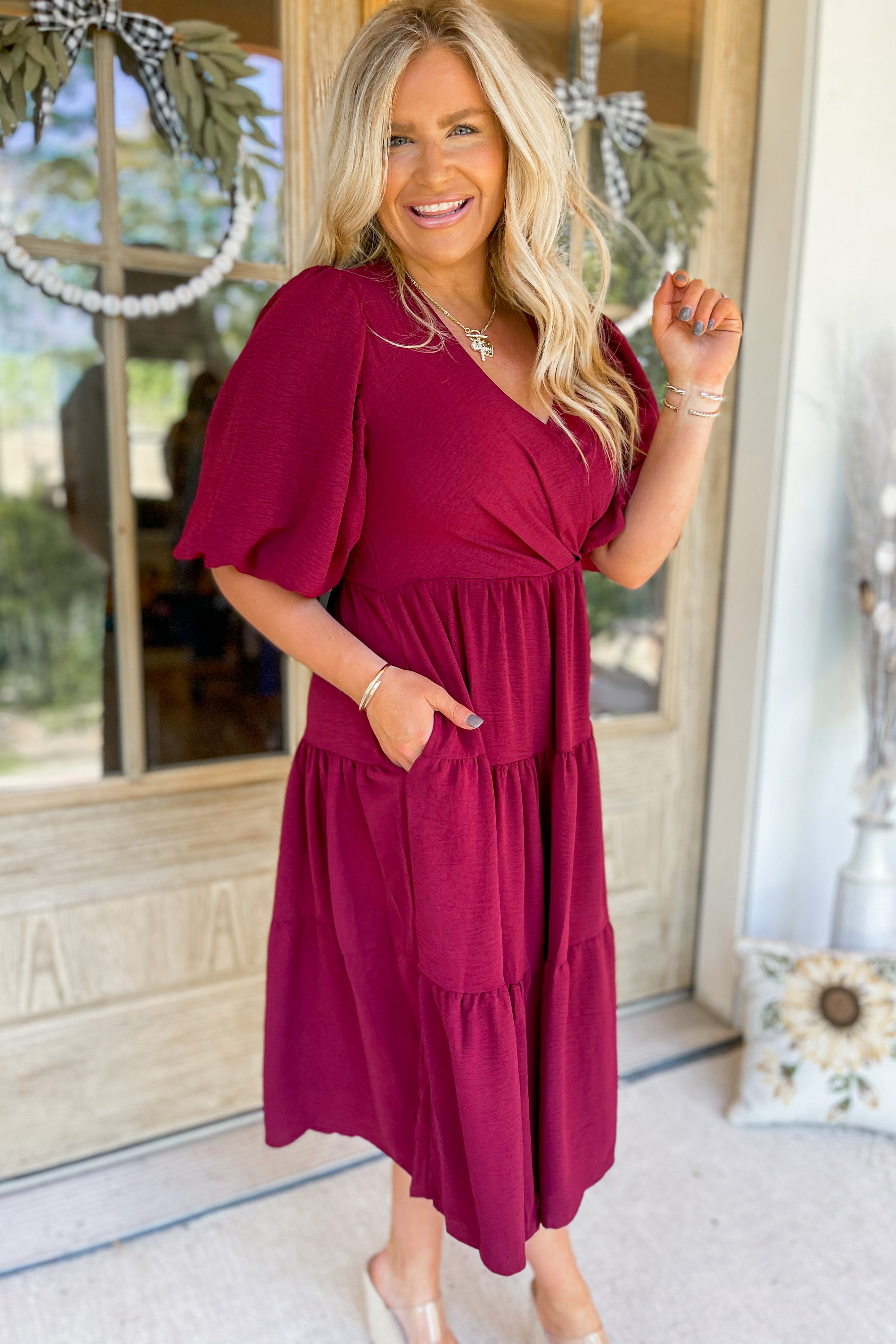 Beulah Balloon Sleeve Tiered Wrap Midi Dress – Be You Boutique