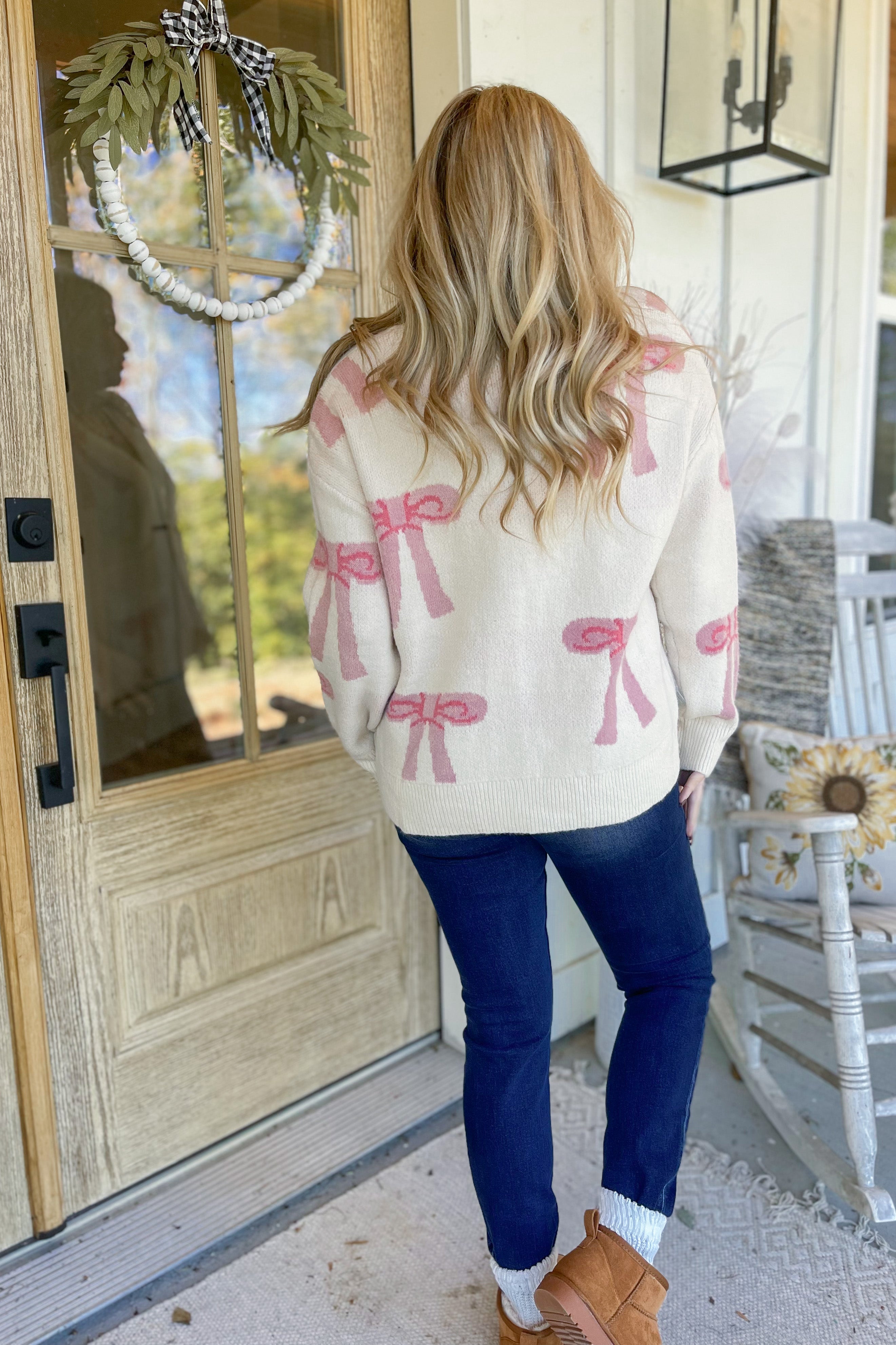 Chelsey Ribbon Bow Pattern Sweater Cardigan [S-3X] - Be You Boutique