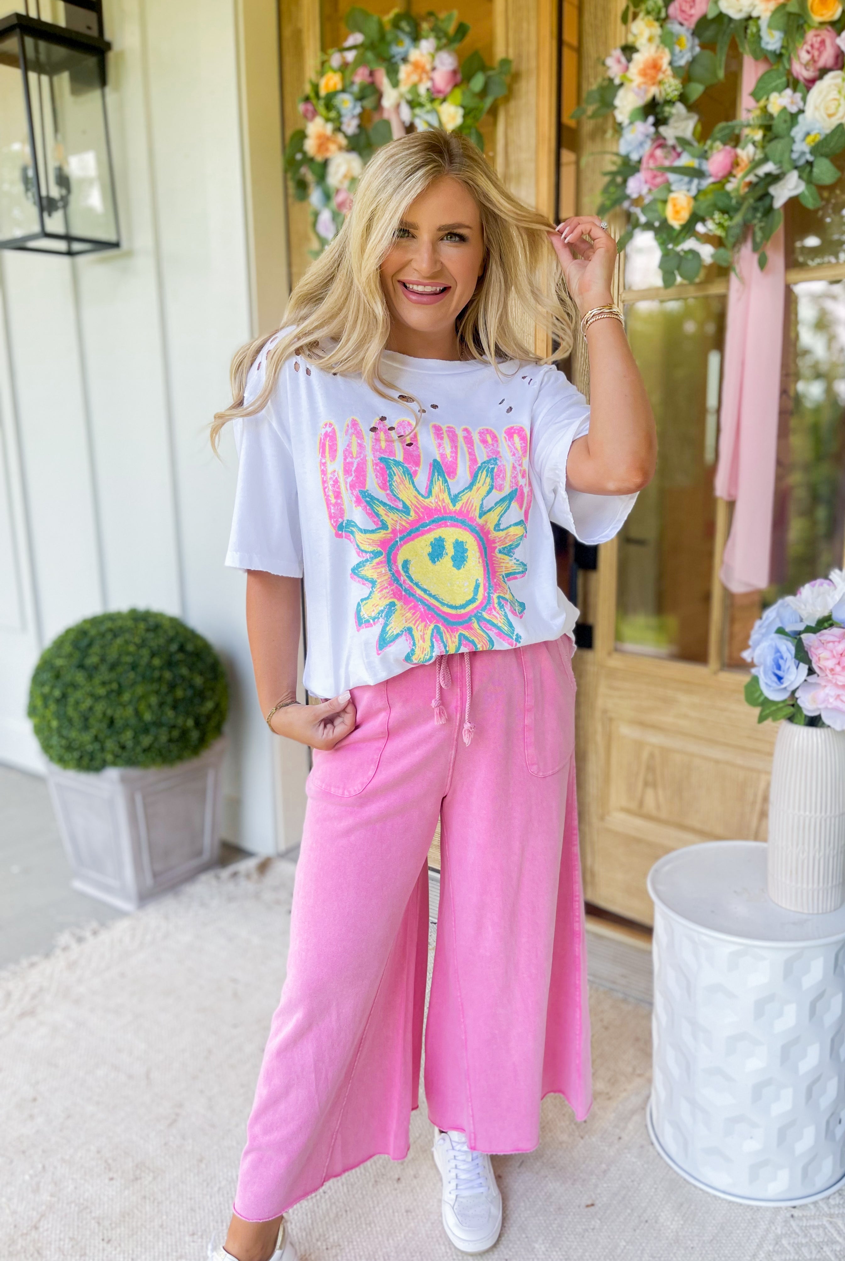 Good Vibes Sunshine Oversized Short Sleeve Graphic Tee - Be You Boutique