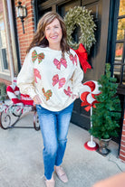 Christmas Sequin Bow Embroidered Oversize Sweatshirt - Be You Boutique