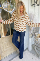 Conroy Wavy Stripes Long Sleeve V Neck Sweater - Be You Boutique