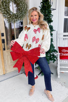 Christmas Sequin Bow Embroidered Oversize Sweatshirt - Be You Boutique