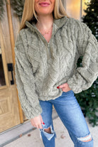 *DOORBUSTER* Carrie Fuzzy Fleece Cozy Cable Half Zip Top (3 colors) [S~3X] (FINAL SALE) - Be You Boutique