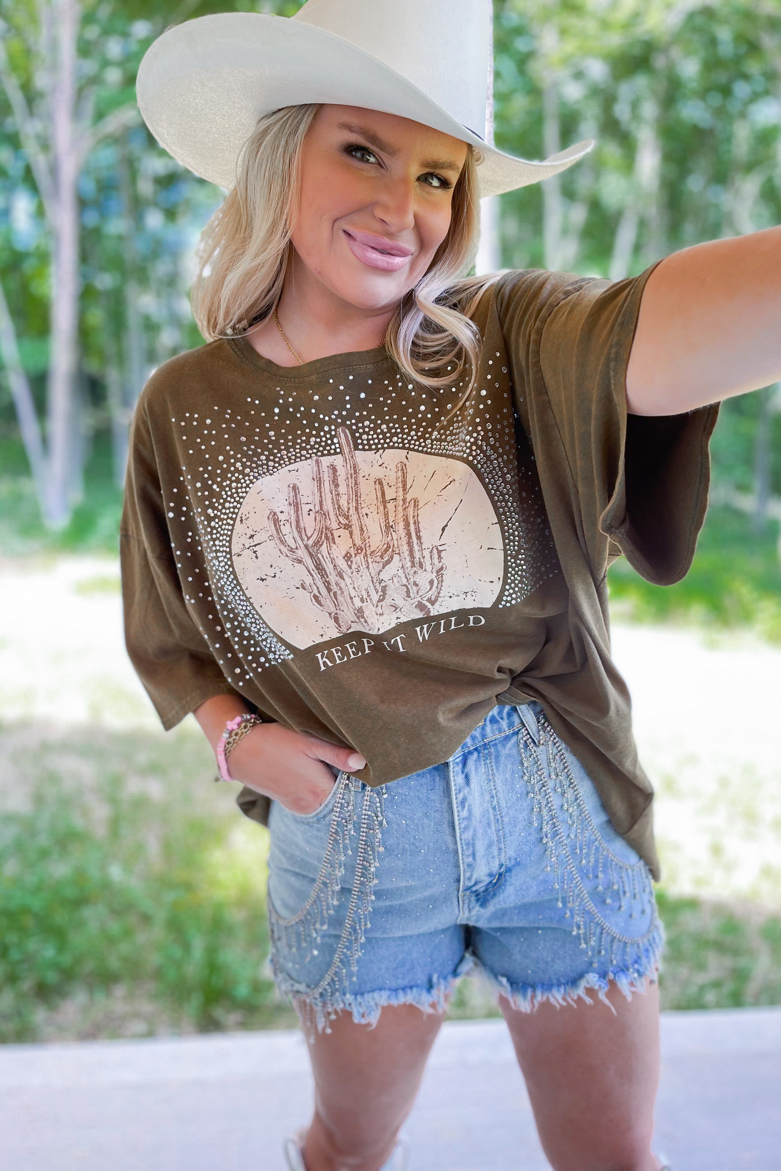 Keep It Wild Acid Washed Cotton T Shirt Cactus Top Tee - Be You Boutique