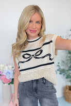 Shelby Sweater Knit Ribbon Bow Top - Be You Boutique