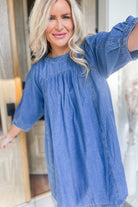 Barney Denim Round Neck 3/4 Sleeve Dress - Be You Boutique