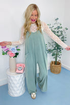 Marjorie Wide Leg Mineral Washed Cotton Span Jumpsuit - Be You Boutique