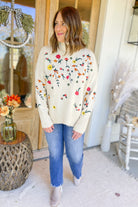 Laural Floral Embroidery Turtle Neck Sweater - Be You Boutique