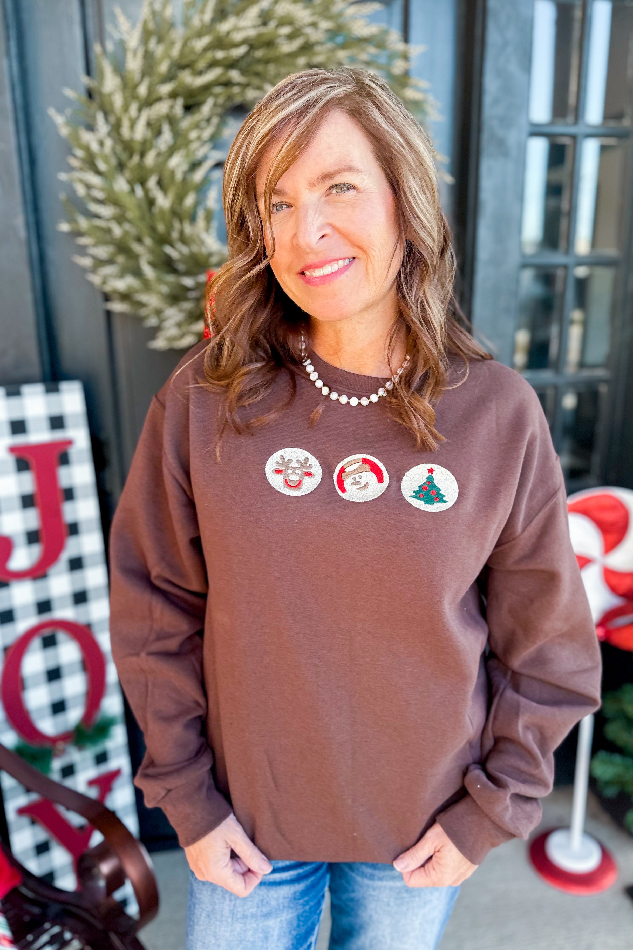 Christmas Cookies Embroidered Long Sleeve Graphic Sweatshirt - Be You Boutique