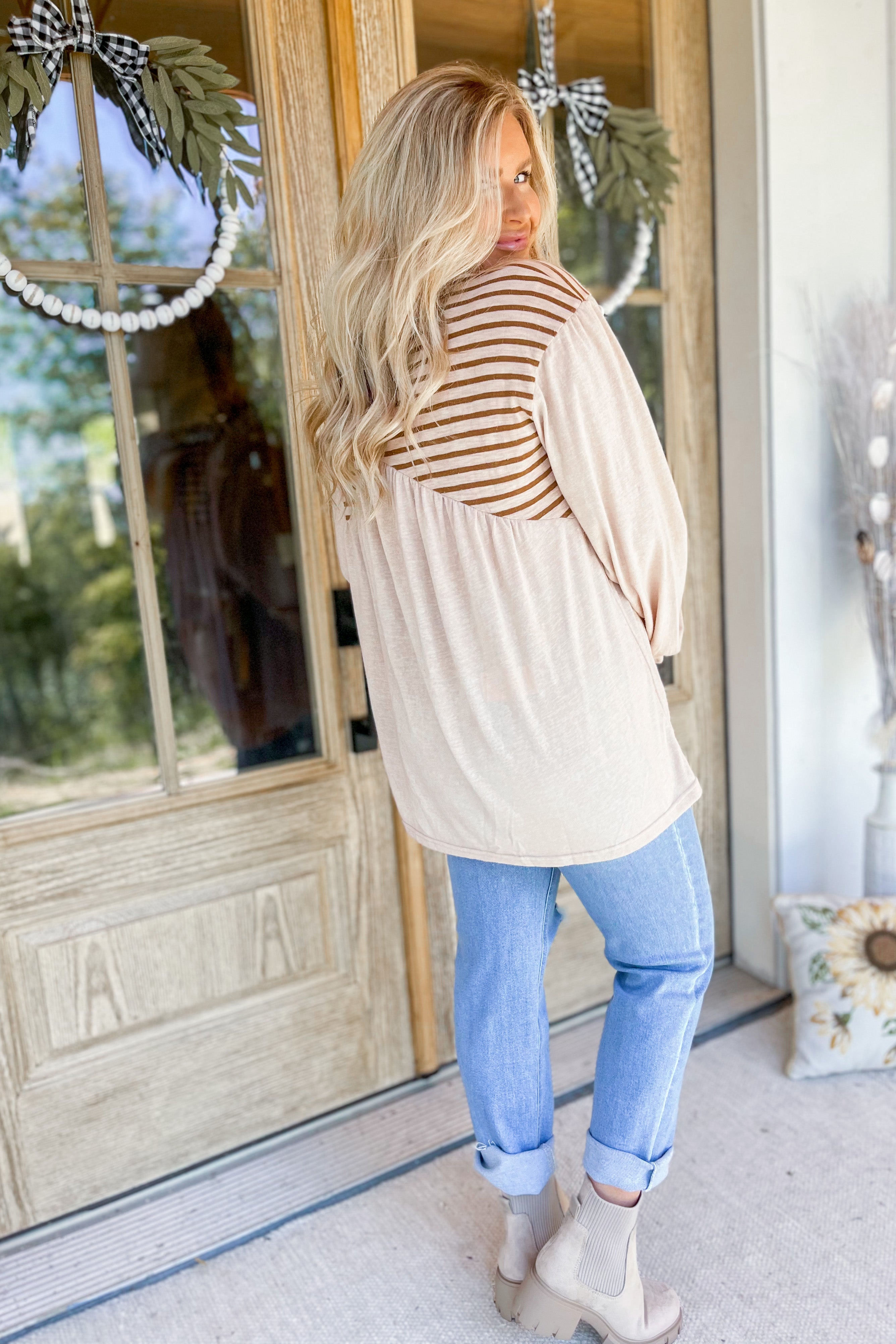 Edward Cotton Slub Washed Babydoll Knit Long Sleeve Top - Be You Boutique