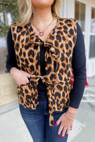 Sue Animal Print Quilted Front Ribbon Bow Tie Vest - Be You Boutique