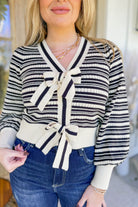 Carl Stripe Knit Long Sleeve Bow Cardigan - Be You Boutique