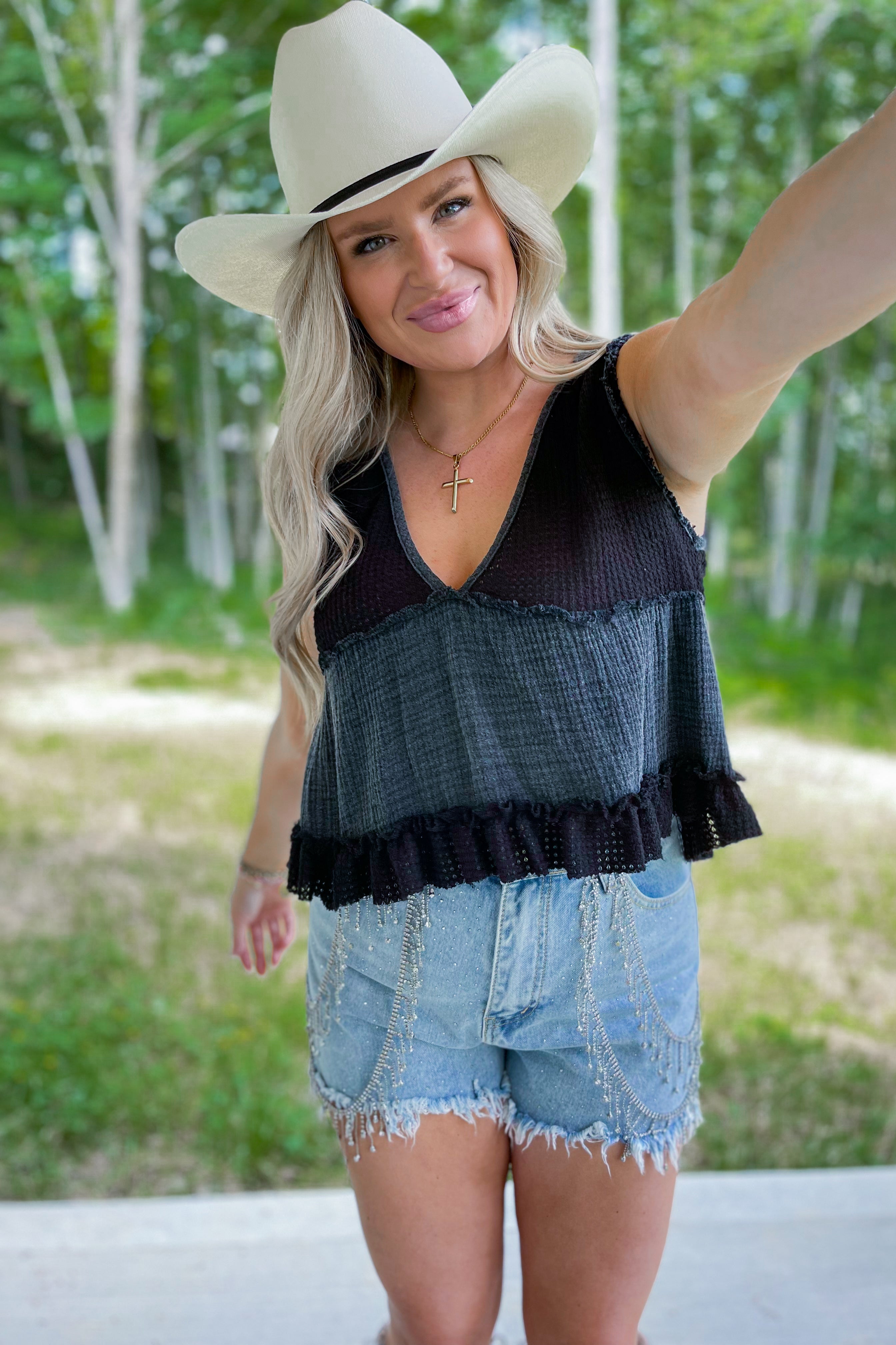 Madison Sleeveless Cropped Thermal Babydoll Top - Be You Boutique