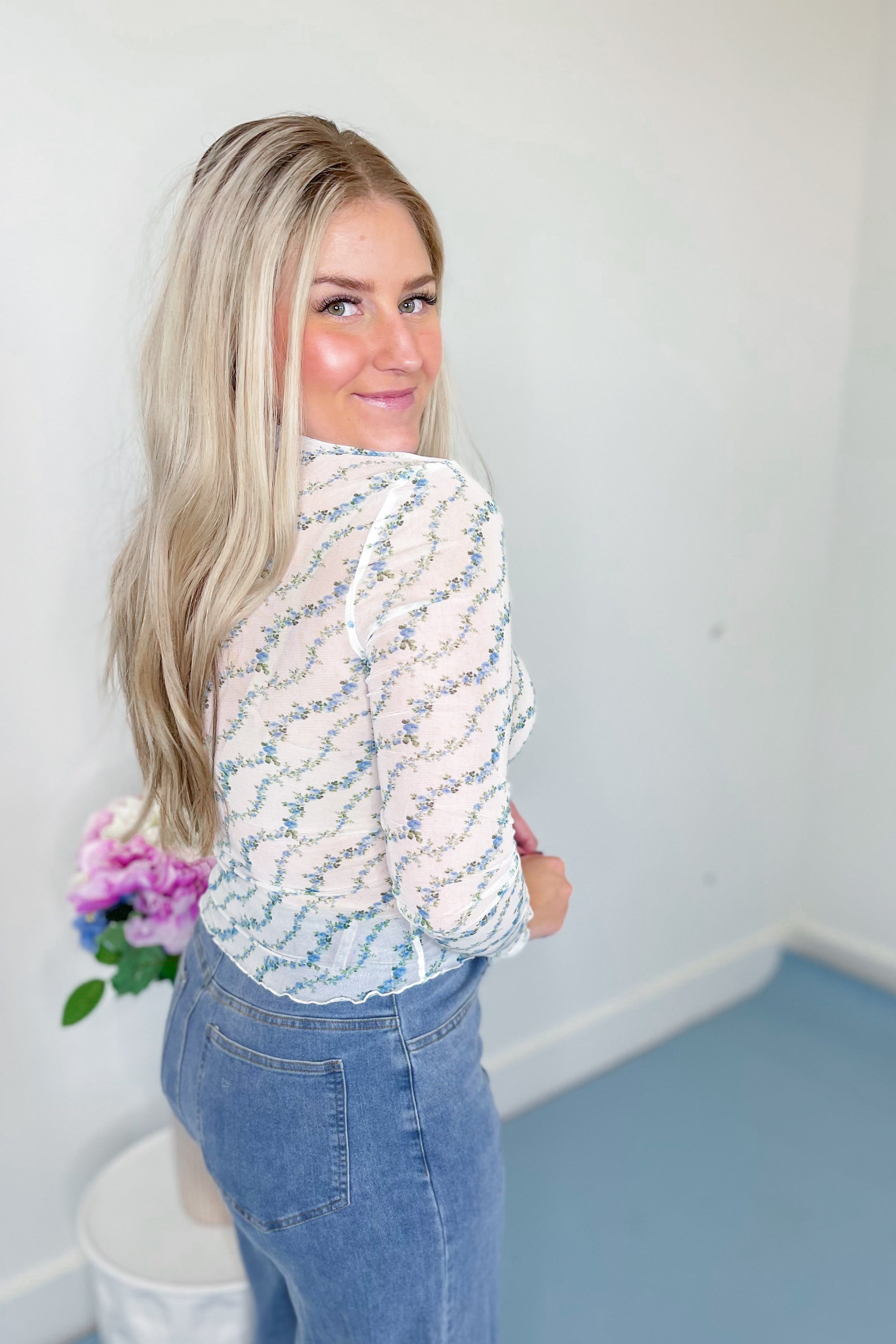 Whitney Floral High Neck Long Sleeve Top - Be You Boutique