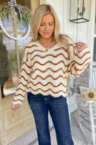 Conroy Wavy Stripes Long Sleeve V Neck Sweater - Be You Boutique