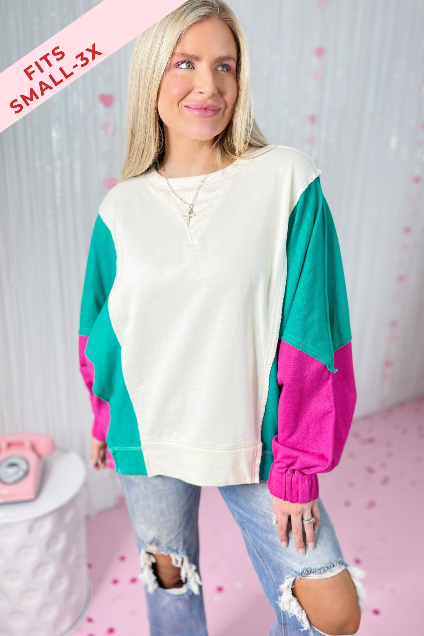 Emilia Oversized Long Sleeve Color Block Sweatshirt Top - Be You Boutique