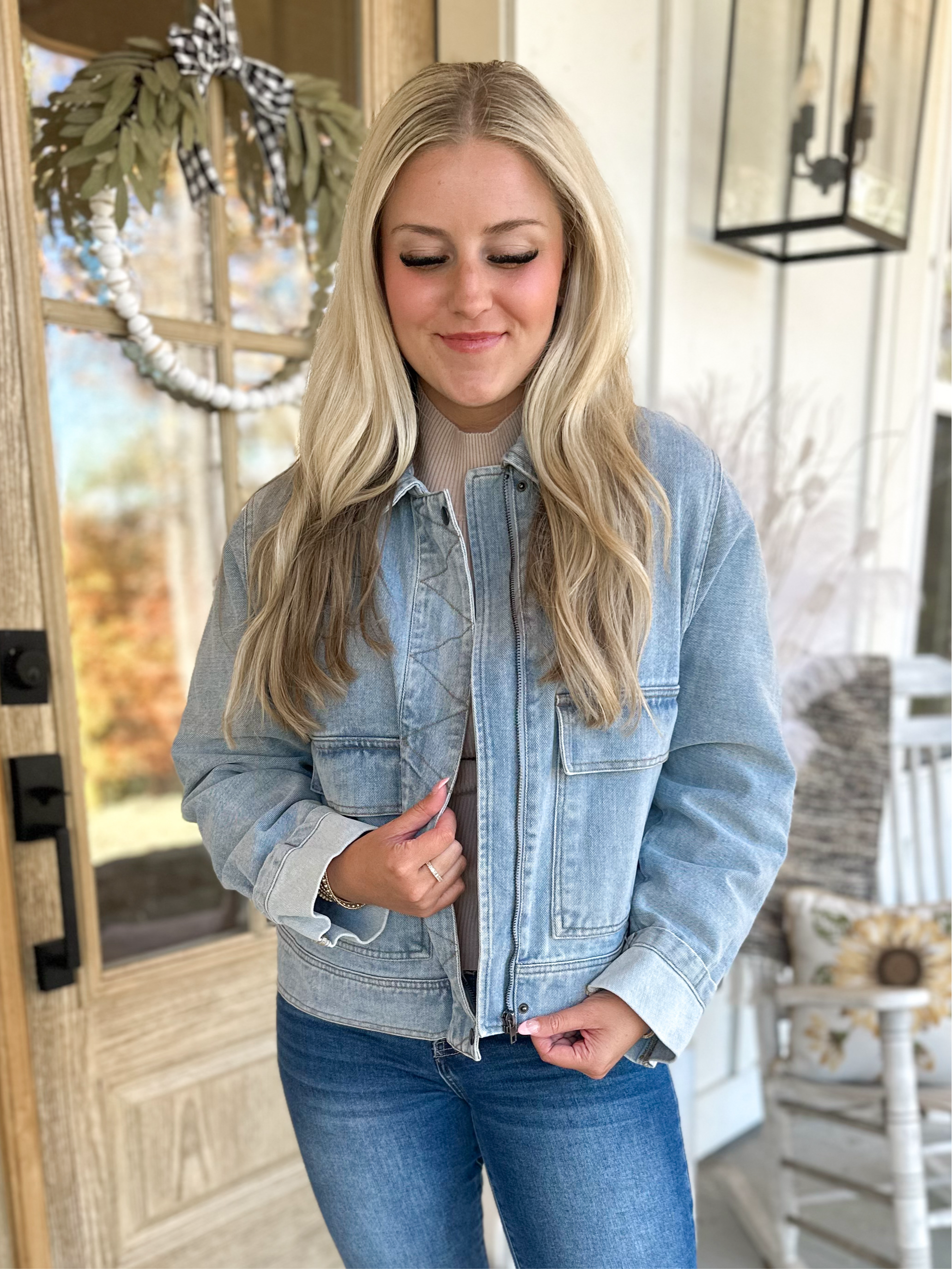 Bower Denim Collared Long Sleeve Zip Up Jacket *FINAL SALE* - Be You Boutique