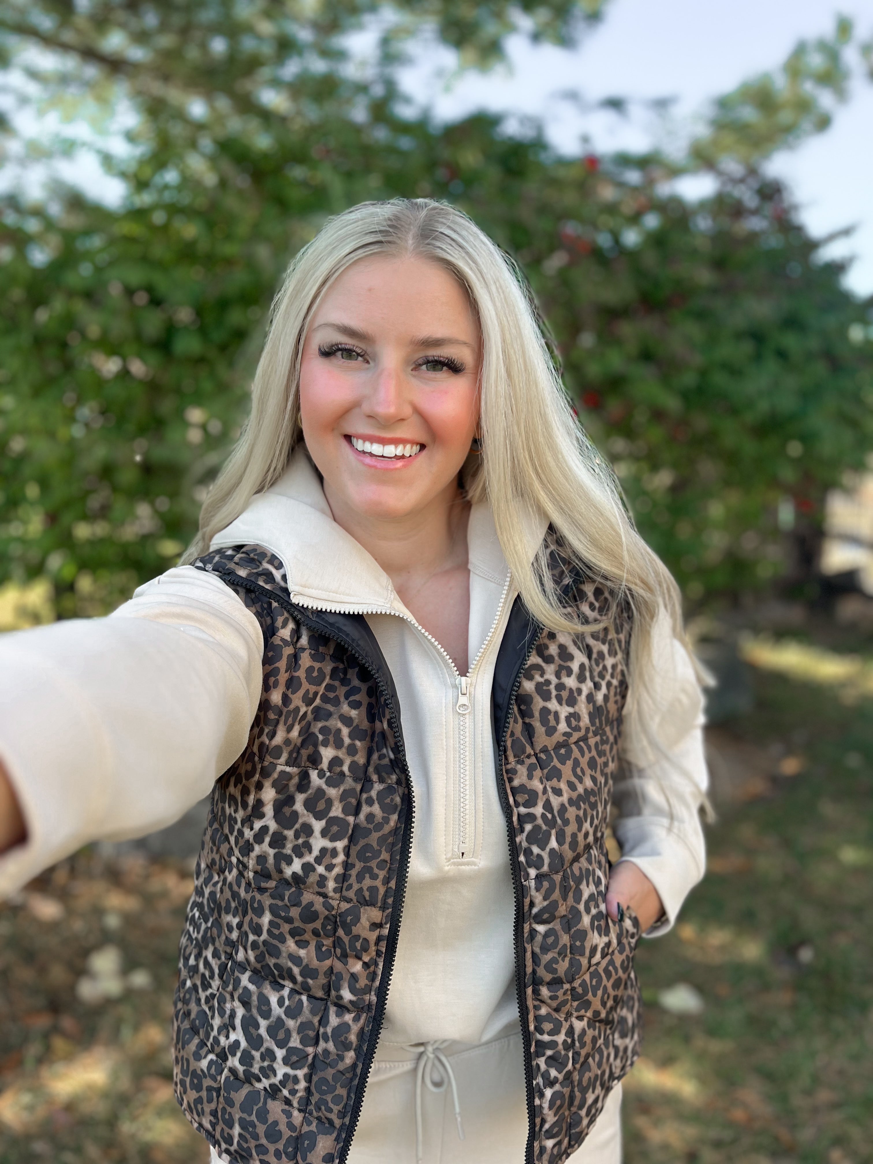 Helena Animal Print High Neck Zip Up Quilted Vest - Be You Boutique