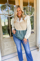 Gregory Tiered Poplin Color Block Long Sleeve Blouse - Be You Boutique