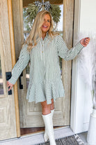 Eric Striped Long Sleeve Collared Drop Waist Dress - Be You Boutique