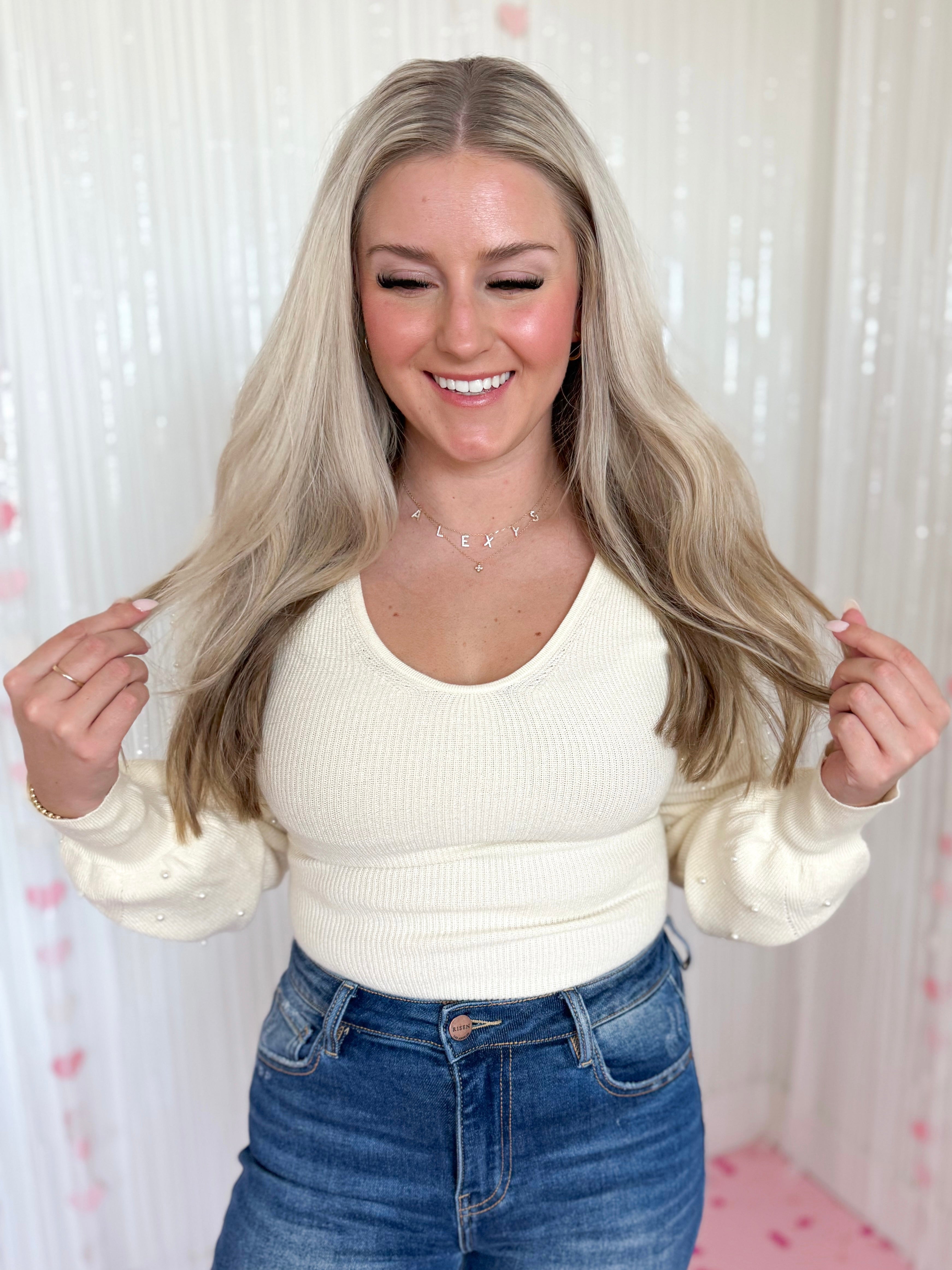 Chrissy Pearl Beaded Long Sleeve Sweater Bodysuit *FINAL SALE* - Be You Boutique