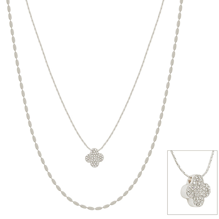 Danny Double Layered Knot Rhinestone Clover Chain Necklace - Be You Boutique