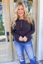 Shelby Button Down Washed Long Sleeve Waffle Knit Top - Be You Boutique