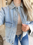 Bower Denim Collared Long Sleeve Zip Up Jacket *FINAL SALE* - Be You Boutique