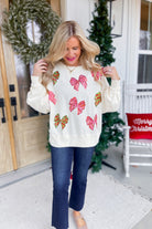 Christmas Sequin Bow Embroidered Oversize Sweatshirt - Be You Boutique