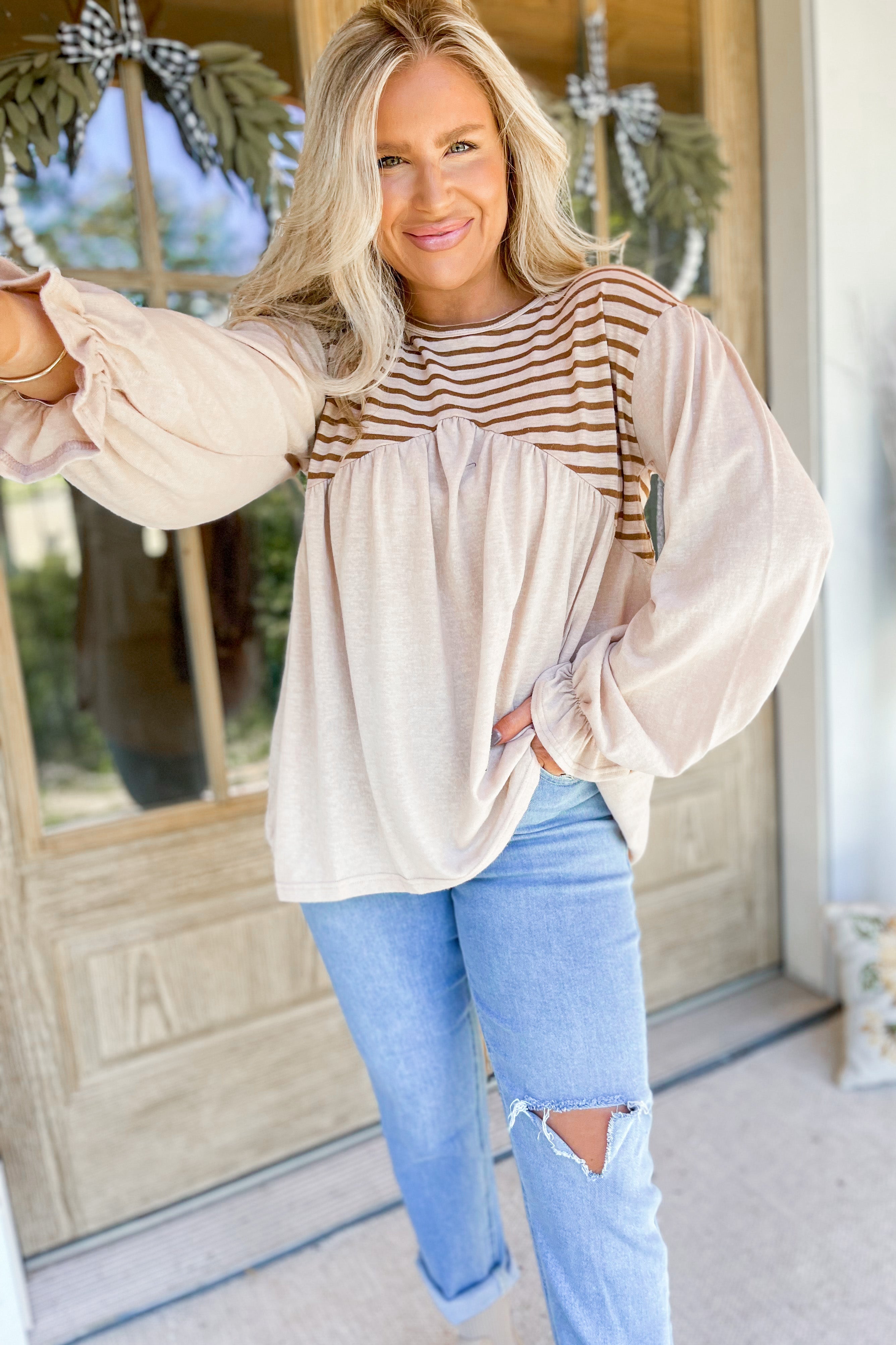 Edward Cotton Slub Washed Babydoll Knit Long Sleeve Top - Be You Boutique