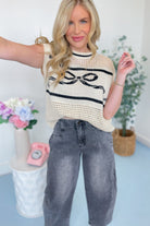 Shelby Sweater Knit Ribbon Bow Top - Be You Boutique